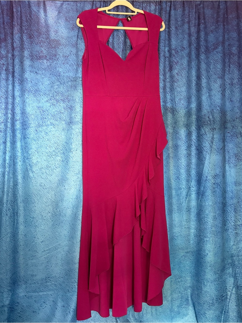 Fuchsia Sleeveless Maxi Dress with Asymmetric Ruffle